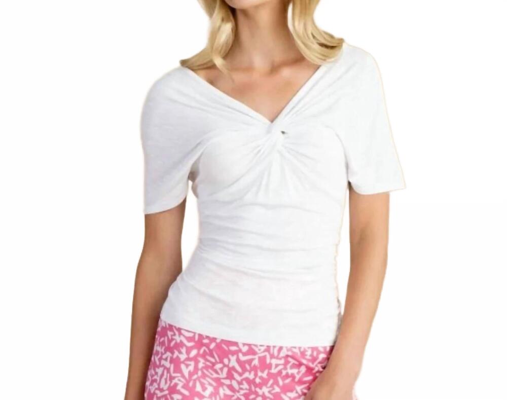 NEW MARBLE short sleeved twist front top in white